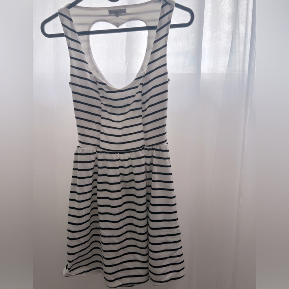 Womens White & black Striped Fit & Flare Mini Dress Size S #71